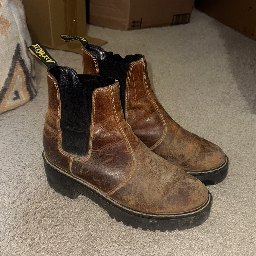 DR Martens Leather Platform Heeled Chelsea Boots